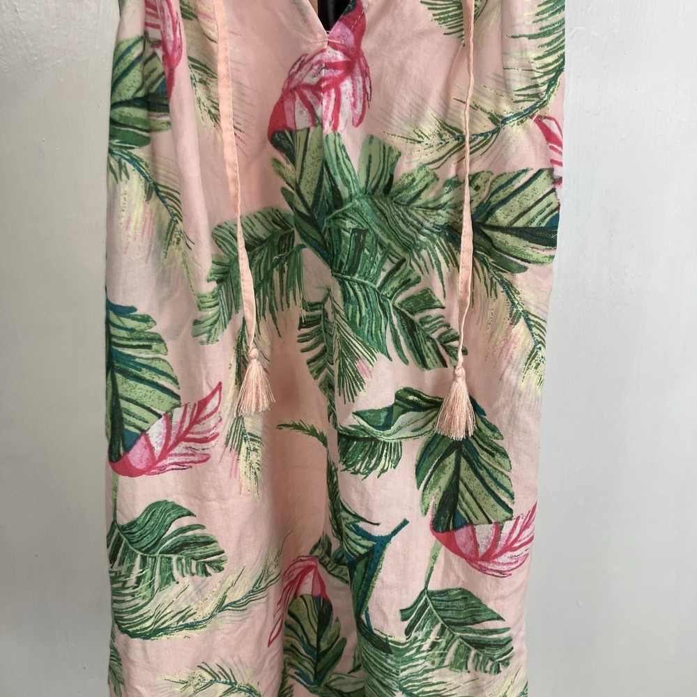 Gilligan & O'Malley Women's Pajama Shirt Tropical Sleeveless Pink Tassels S - Picture 2 of 7